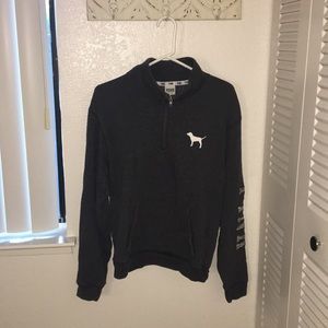 PINK quarter zip sweatshirt with front pocket.